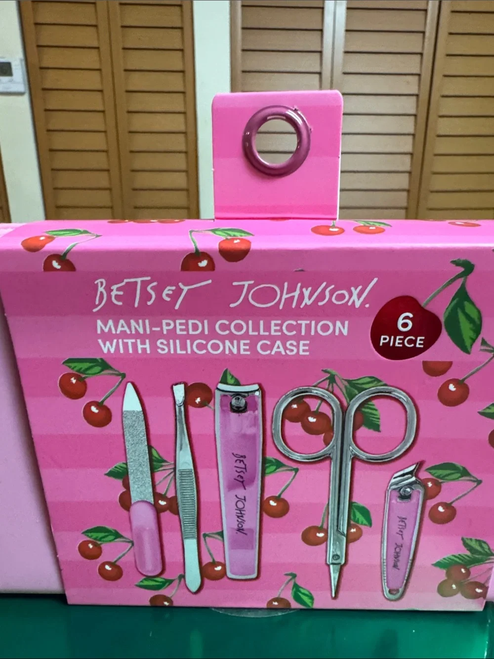 Betsey Johnson Pink Cherry Mani-Pedi Set in Pink Silicone Case